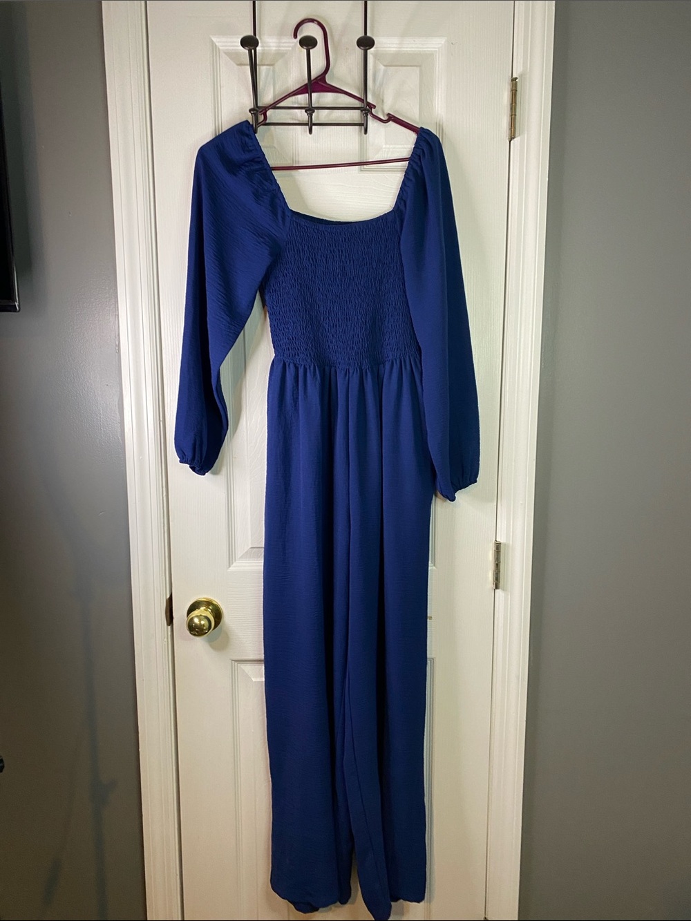 Dokotoo Women’s Smocked Square Neck Maxi Dress in Navy Blue Size Small Jumpsuit
